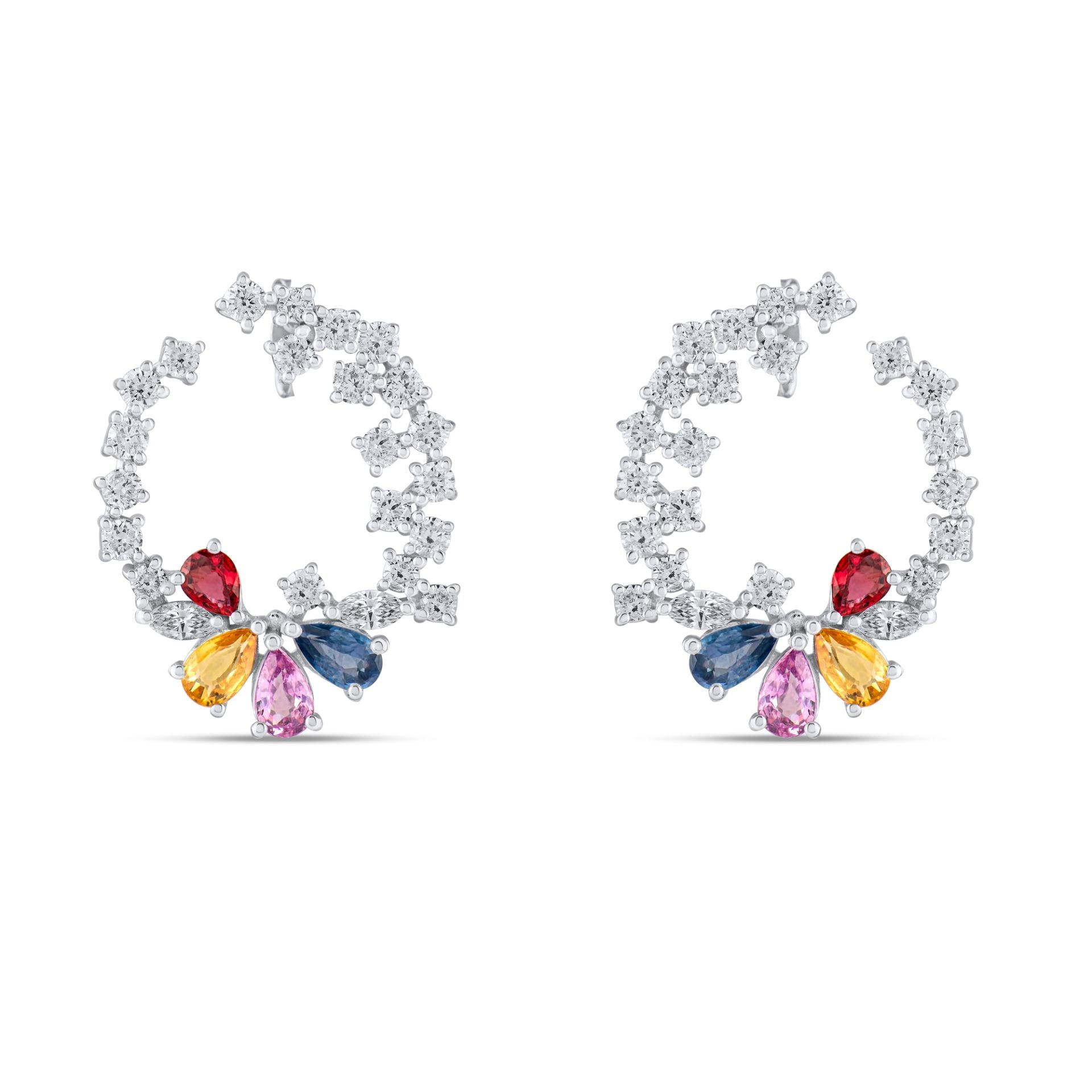 Multicolor Safirli Pırlanta Küpe