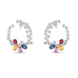 Multicolor Safirli Pırlanta Küpe