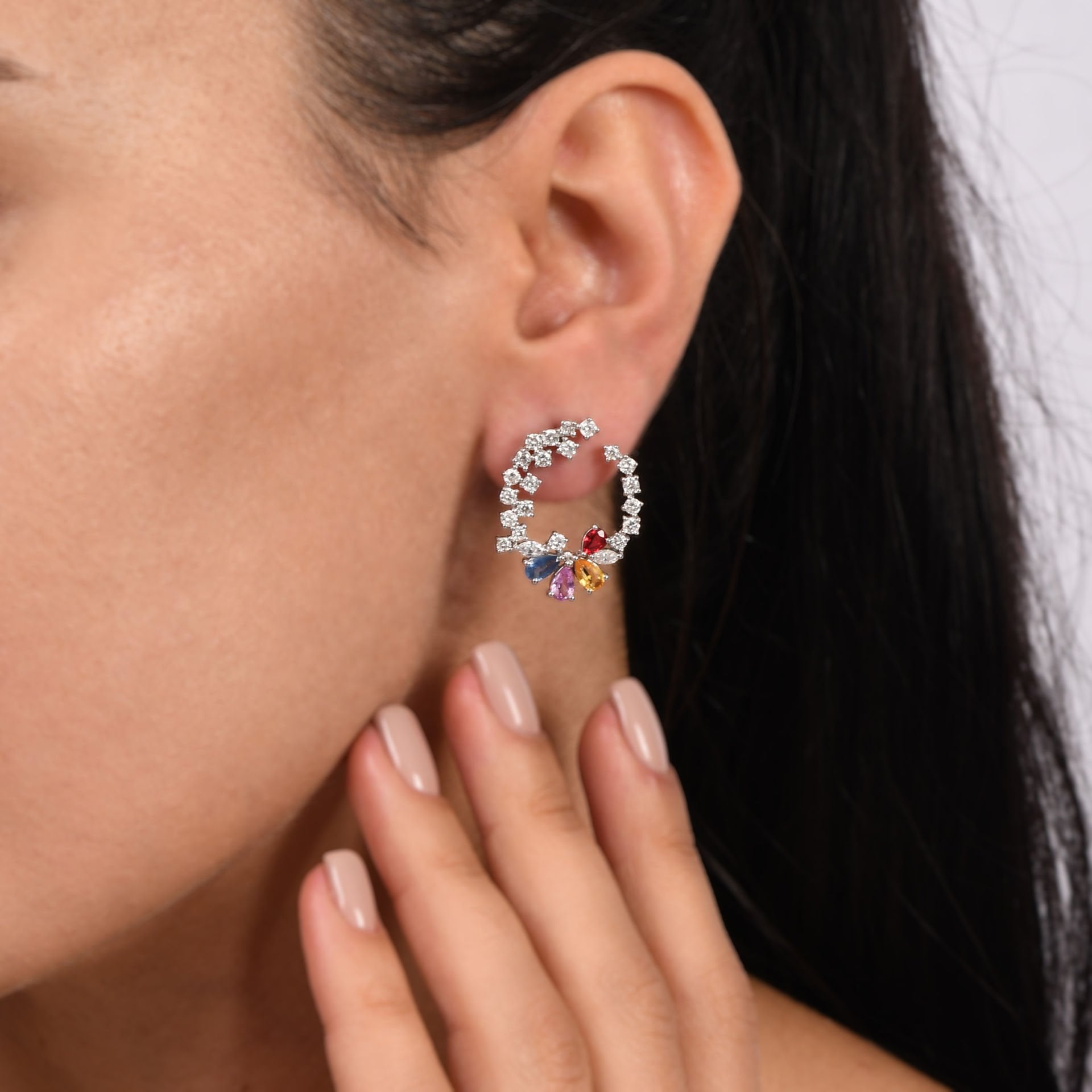 Multicolor Safirli Pırlanta Küpe