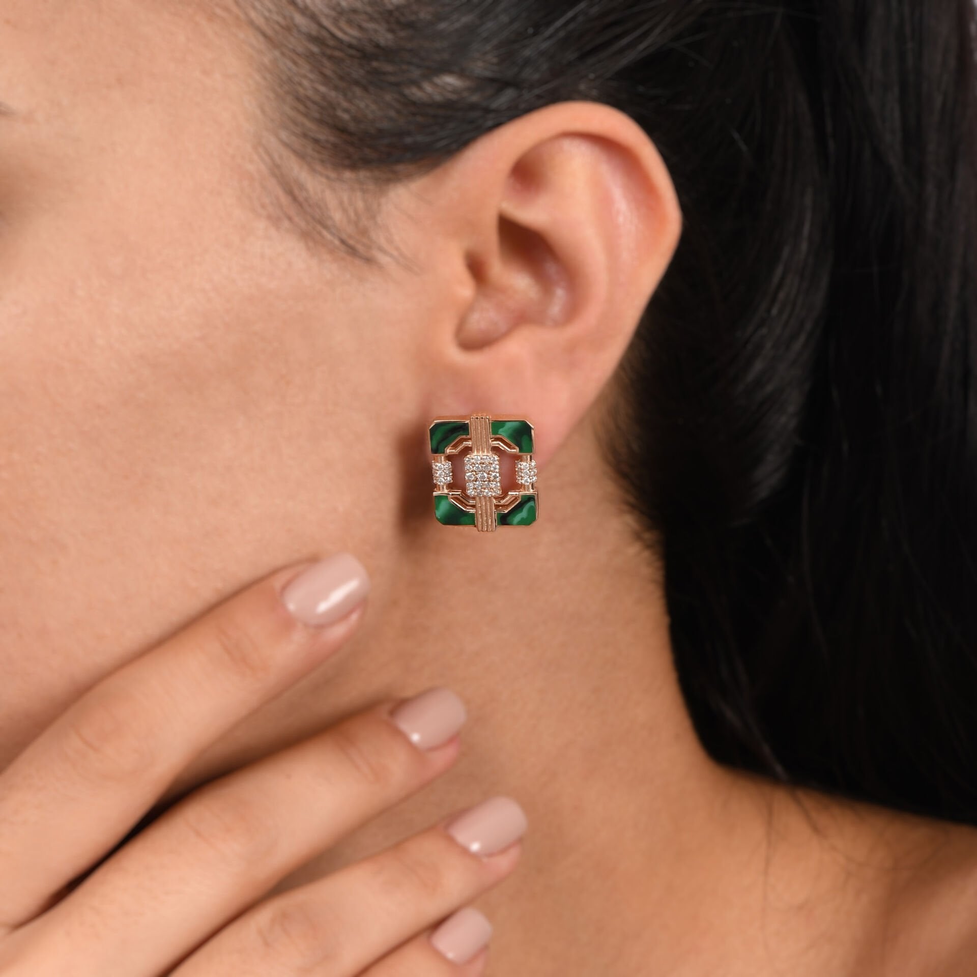 Malahit Taşlı Frame Küpe