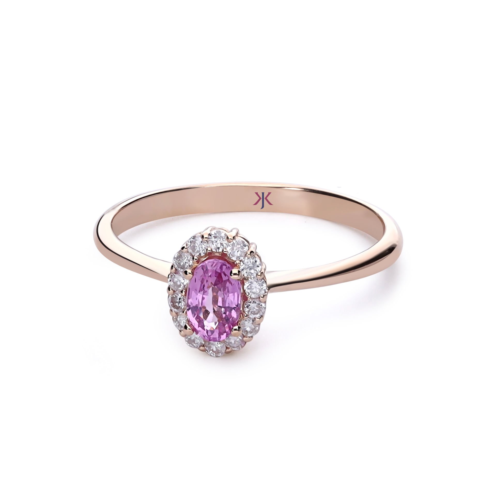 Oval Kesim Pembe Safir Taşlı Pırlantalı Yüzük