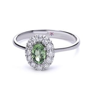 Oval Kesim Yeşil Safir Taşlı Pırlantalı Yüzük