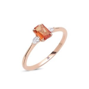 Turuncu Safir Taşlı Damla Kesim Pırlantalı Yüzük