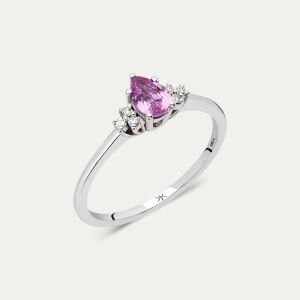 Damla Kesim Pembe Safir Taşlı Pırlantalı Beyaz Altın Yüzük