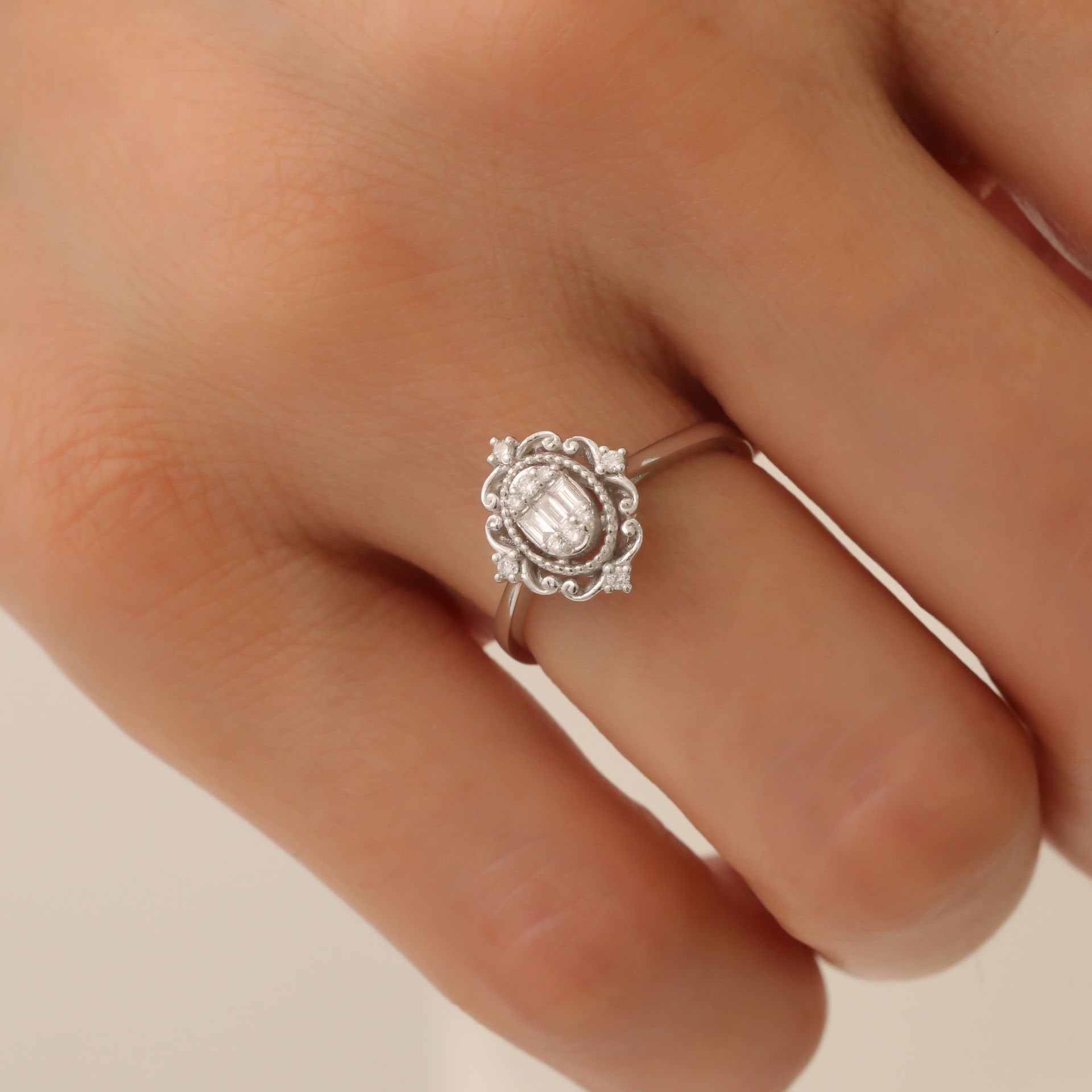 Baget Kesim Pırlantalı Vintage Yüzük