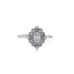 Baget Kesim Pırlantalı Vintage Yüzük