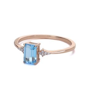 Baget Kesim Blue Topaz Taşlı Pırlantalı Yüzük