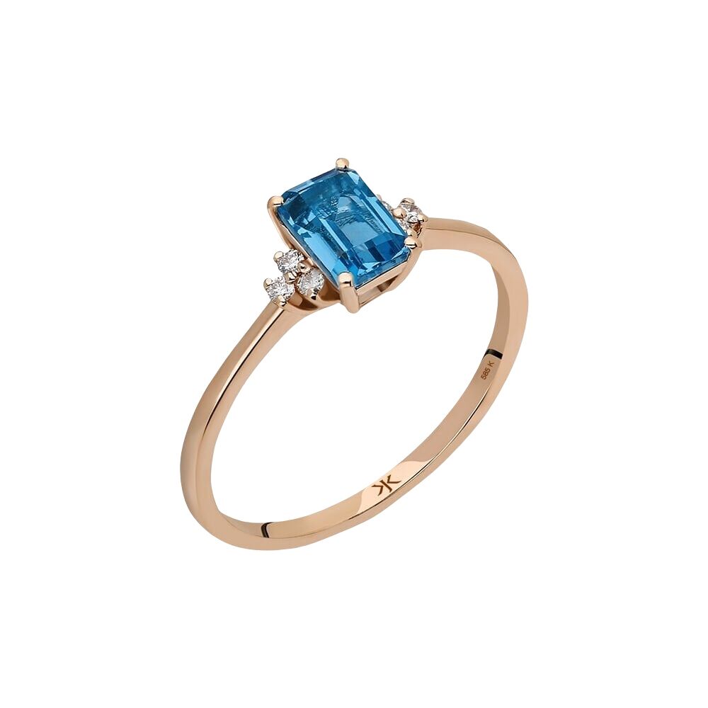 Zümrüt Kesim Blue Topaz Taşlı Pırlantalı Yüzük