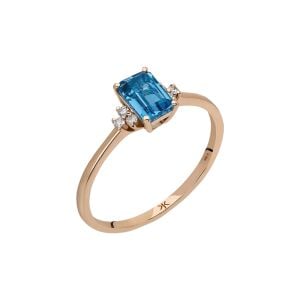Zümrüt Kesim Blue Topaz Taşlı Pırlantalı Yüzük