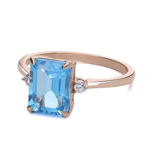 Elmas Kesim Blue Topaz Taşlı Pırlantalı Yüzük