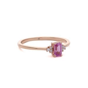 Baget Kesim Pembe Safir Taşlı ve Pırlantalı Yüzük