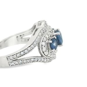 Derin Mavi Safir Taşlı Beyaz altın Pırlanta Çok Taşlı Yüzük