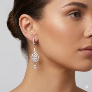 Beyaz Altın Pırlanta Sallantılı Küpe