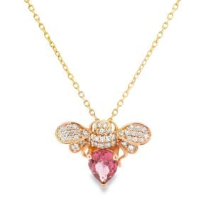 Pembe Turmalin Rose Altın Arı Figürlü Charm Kolye