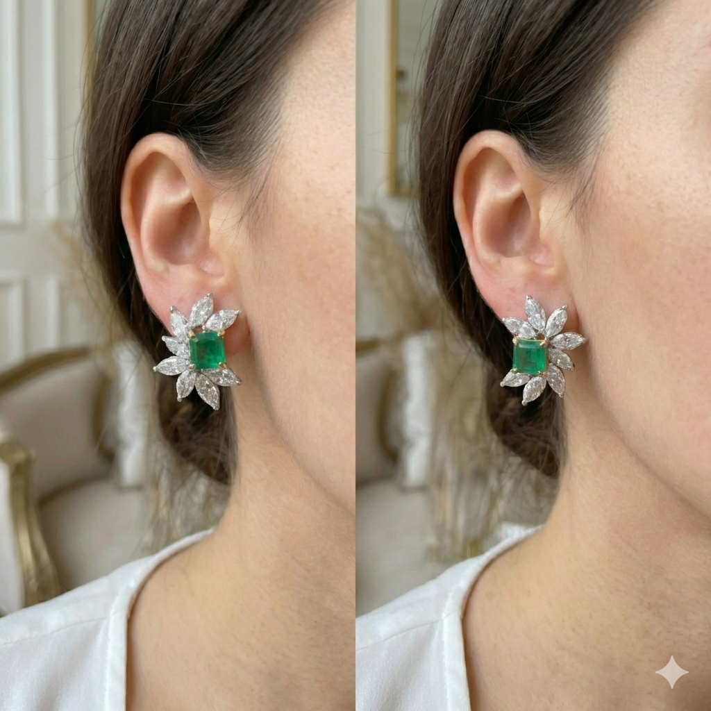 Pırlanta Zümrüt Taşlı Küpe