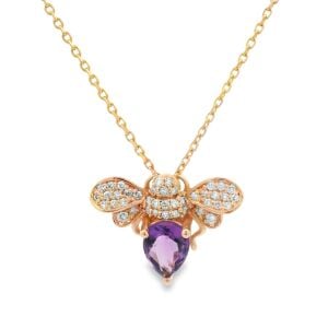 Ametist Rose Altın Arı Figürlü Charm Kolye