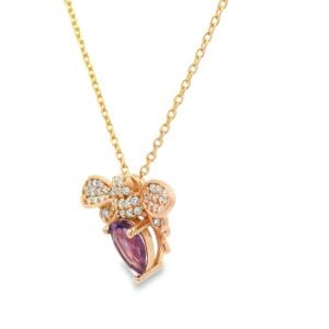 Ametist Rose Altın Arı Figürlü Charm Kolye