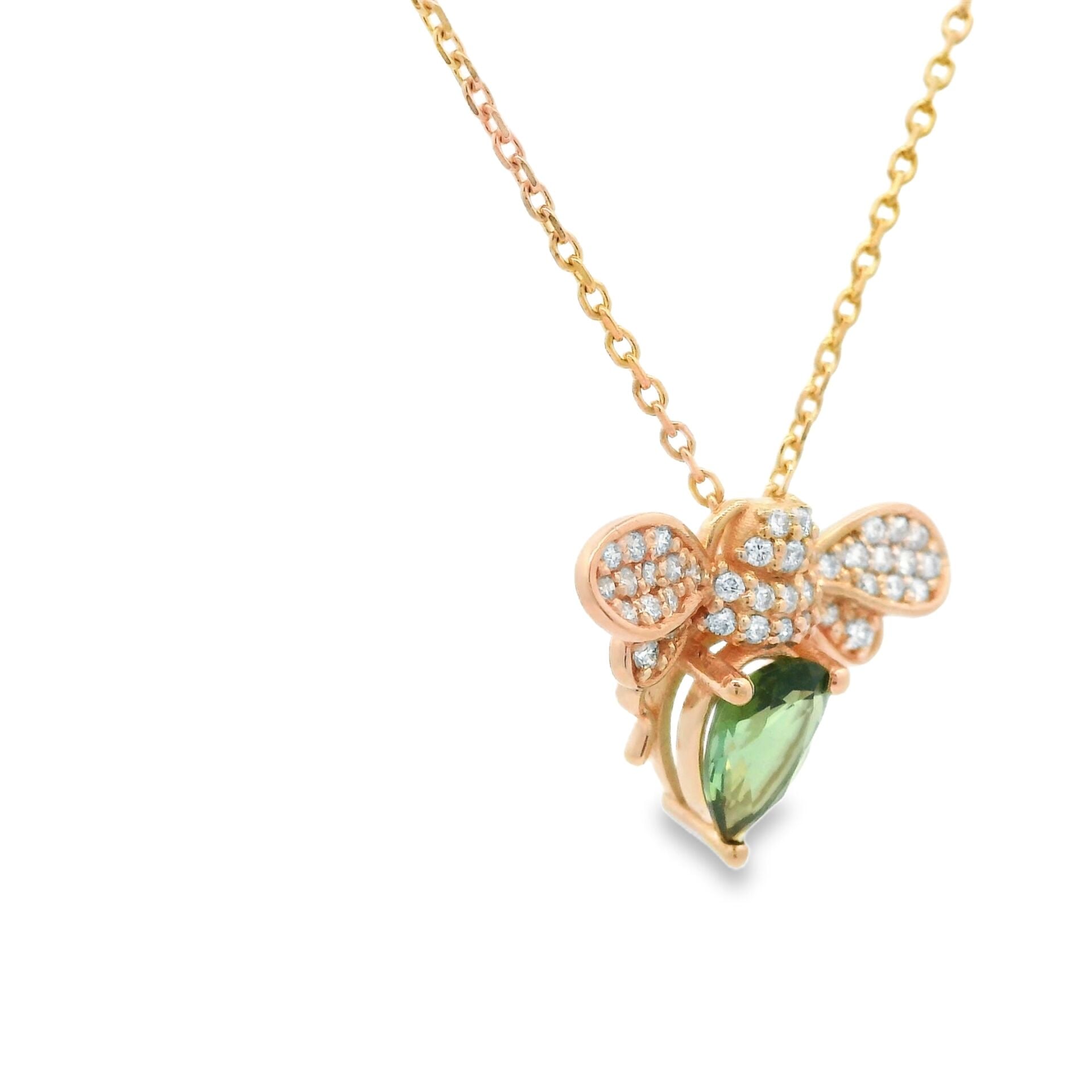 Turmalin Rose Altın Arı Figürlü Charm Kolye