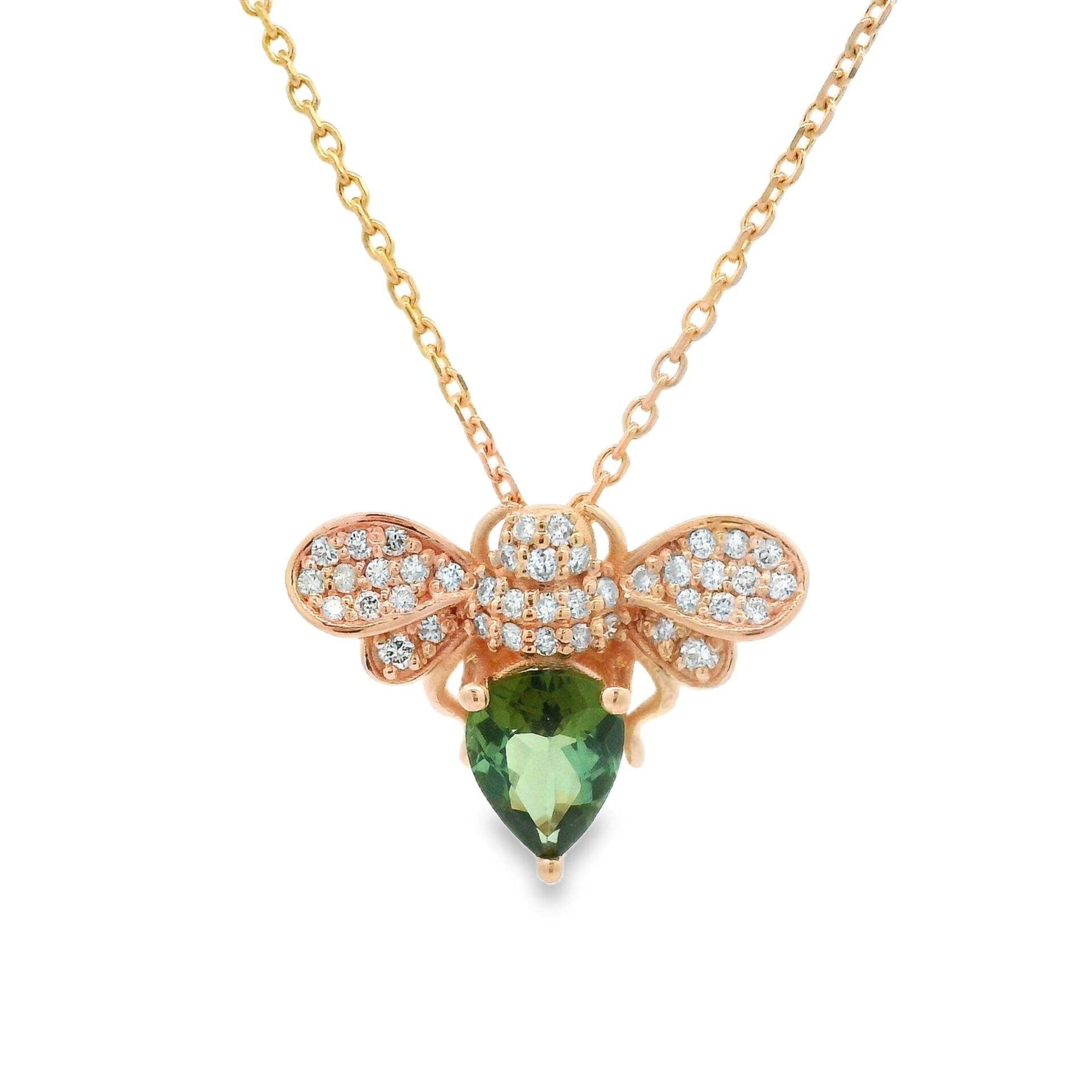 Turmalin Rose Altın Arı Figürlü Charm Kolye