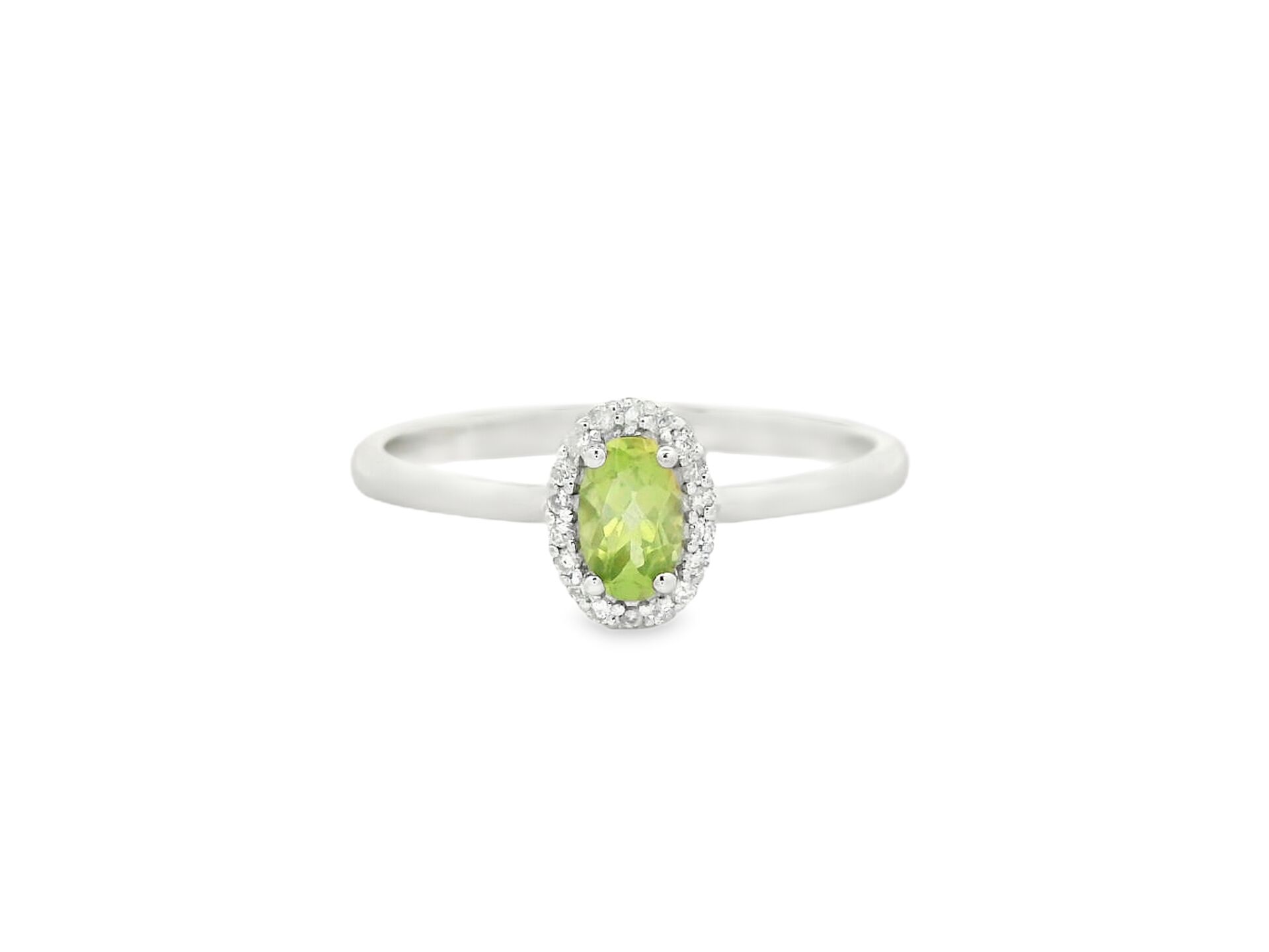 Oval Kesim Peridot Taşlı Pırlantalı Beyaz Altın Yüzük