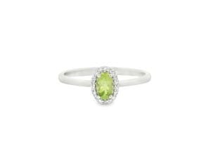 Oval Kesim Peridot ve Pırlantalı Beyaz Altın Yüzük