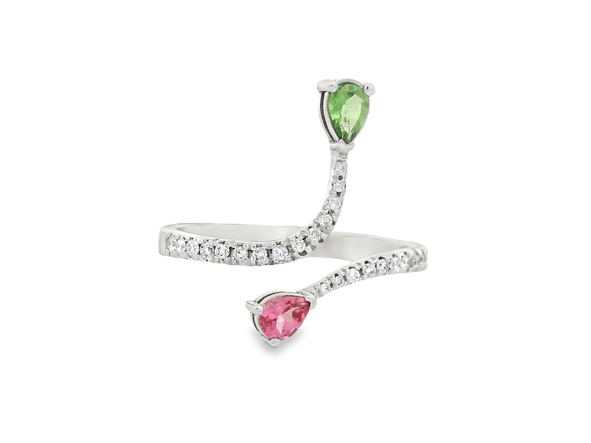 Damla Kesim Çift Turmalin Taşlı Pırlantalı Yüzük