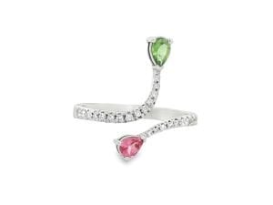 Damla Kesim Çift Turmalin Taşlı Pırlantalı Yüzük