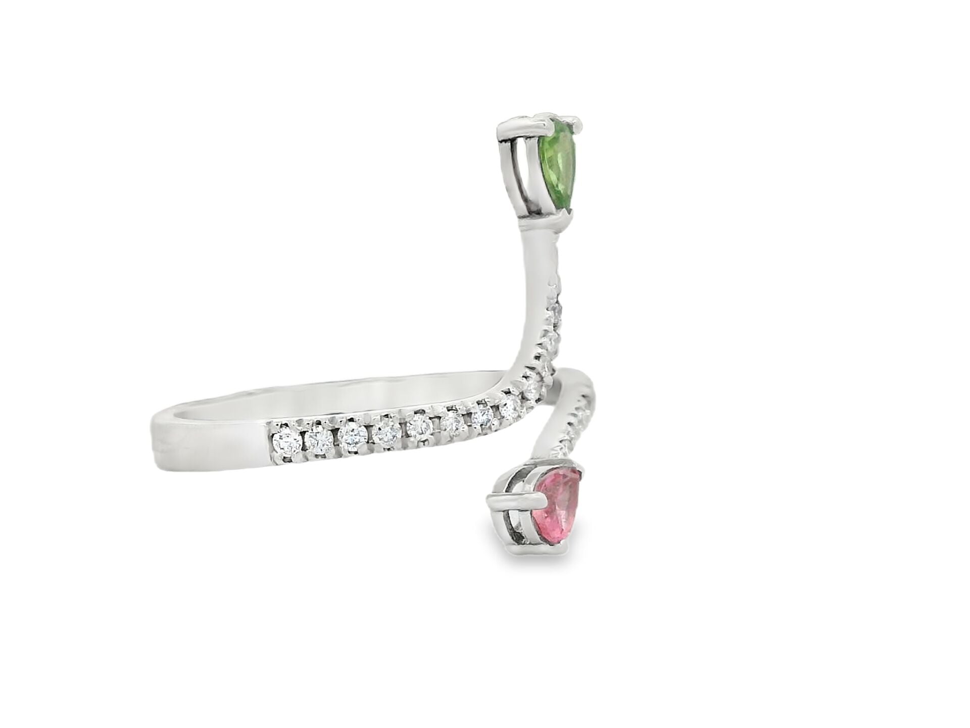 Damla Kesim Çift Turmalin Taşlı Pırlantalı Yüzük