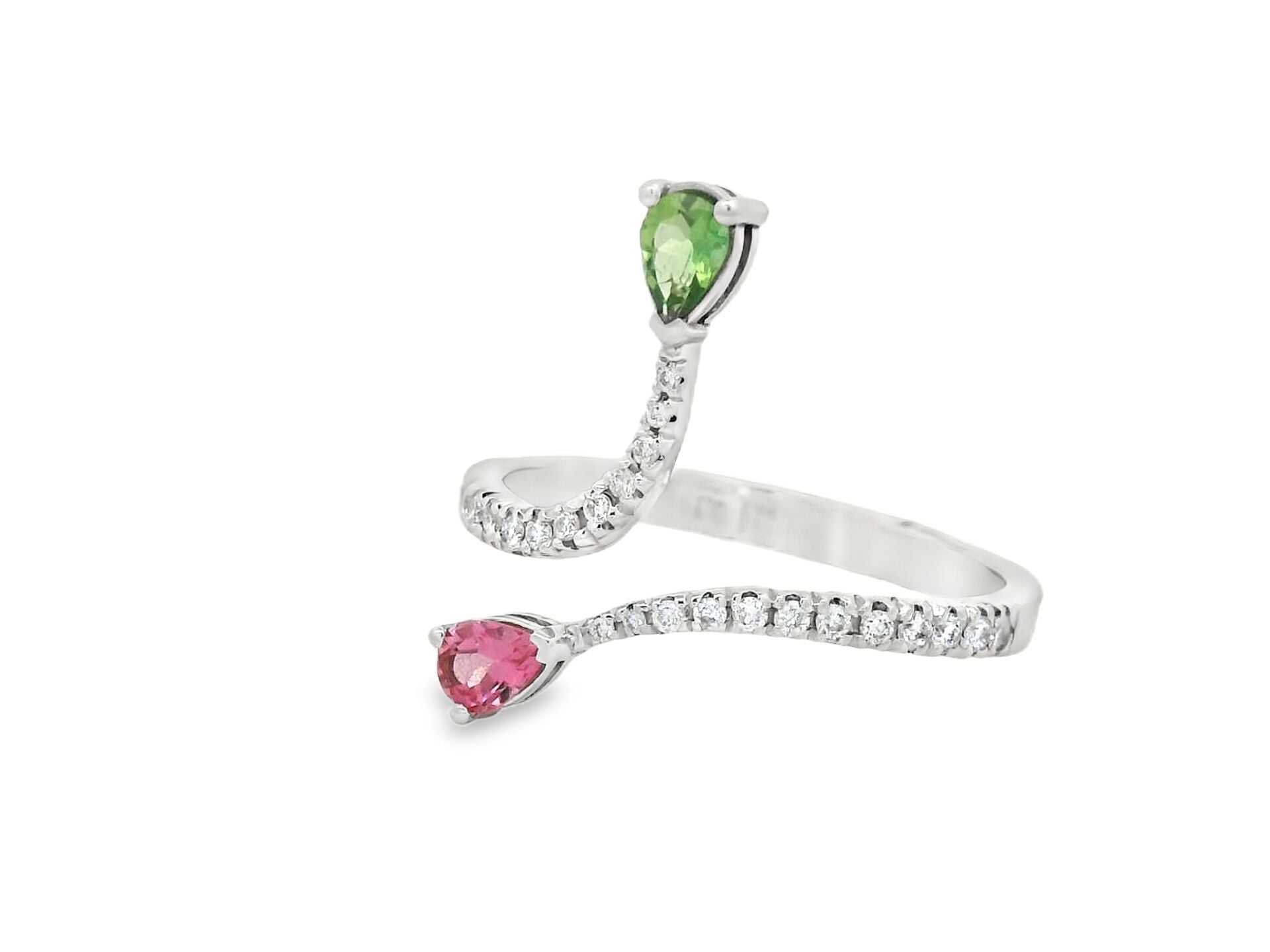 Damla Kesim Çift Turmalin Taşlı Pırlantalı Yüzük