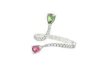 Damla Kesim Çift Turmalin Taşlı Pırlantalı Yüzük