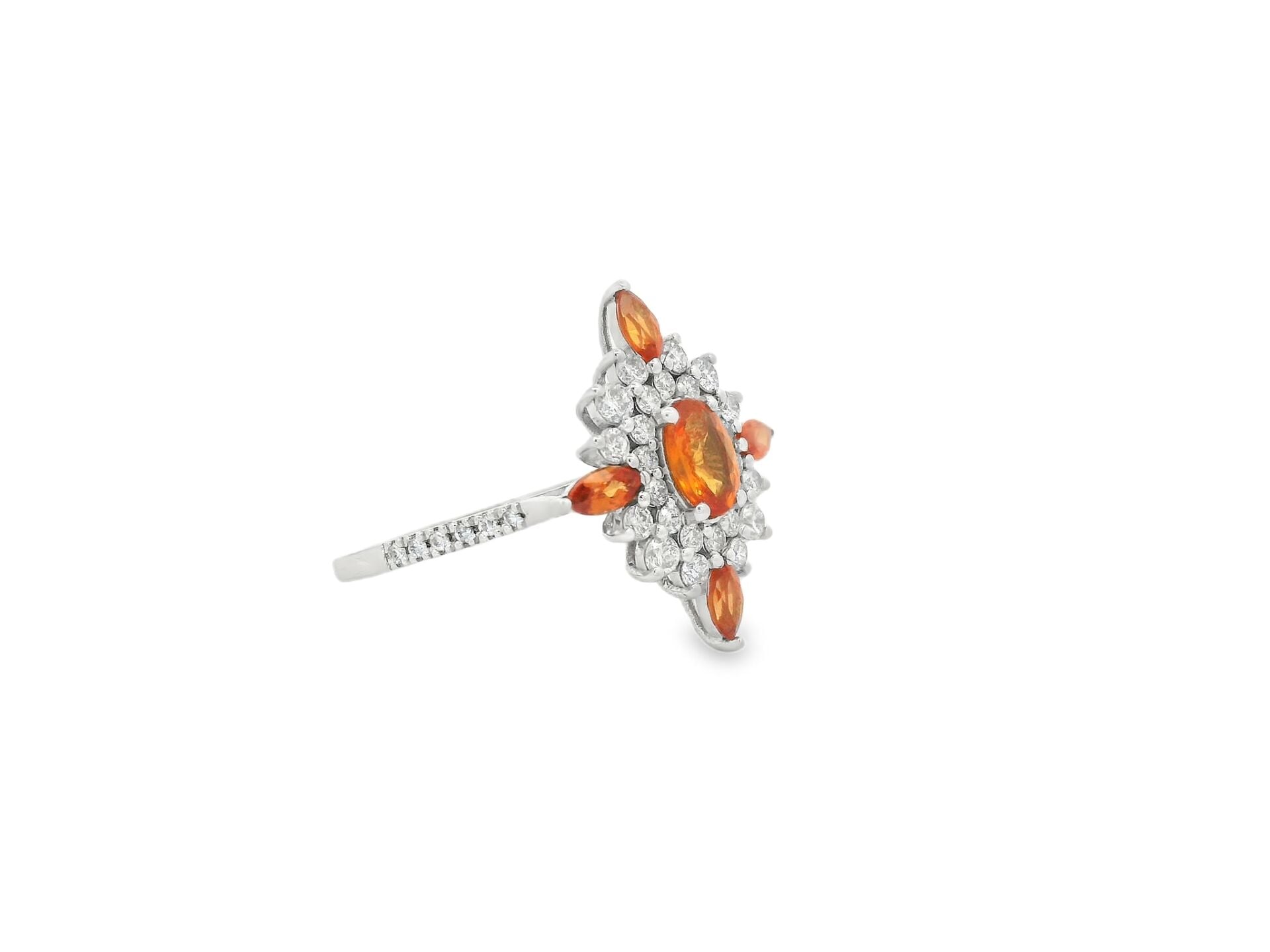 Turuncu Safir Taşlı Beyaz Altın Pırlantalı Yüzük