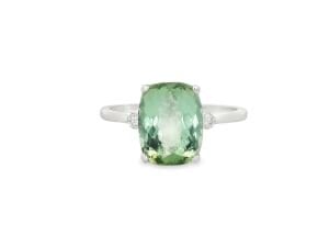 Açık Yeşil Turmalin Taşlı Pırlantalı Yüzük