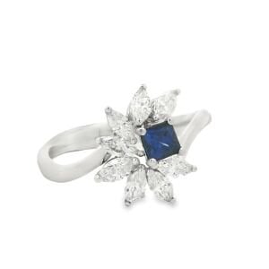 Prenses Kesim Safir Taşlı Markiz Pırlantalı Yüzük