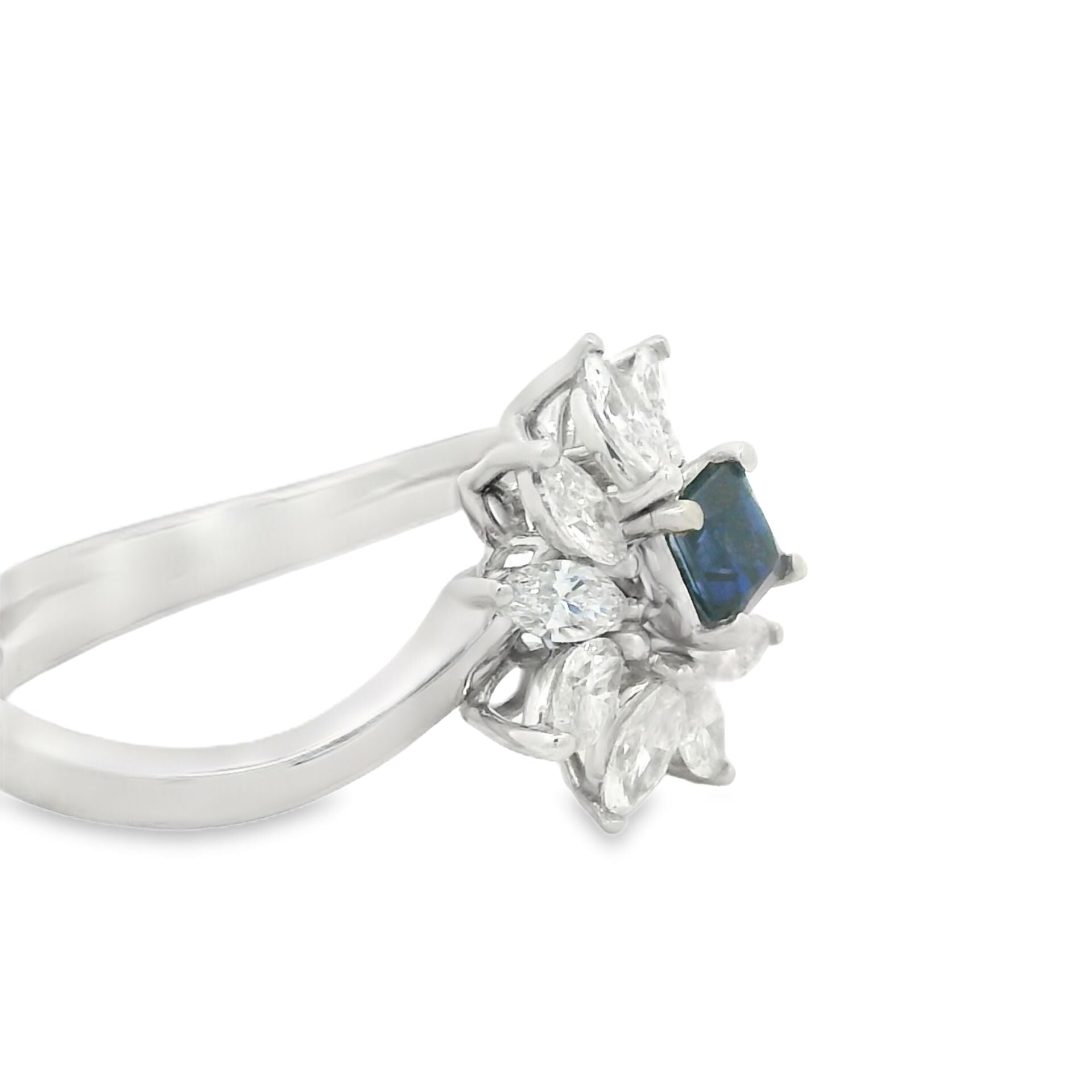 Prenses Kesim Safir Taşlı Markiz Pırlantalı Yüzük