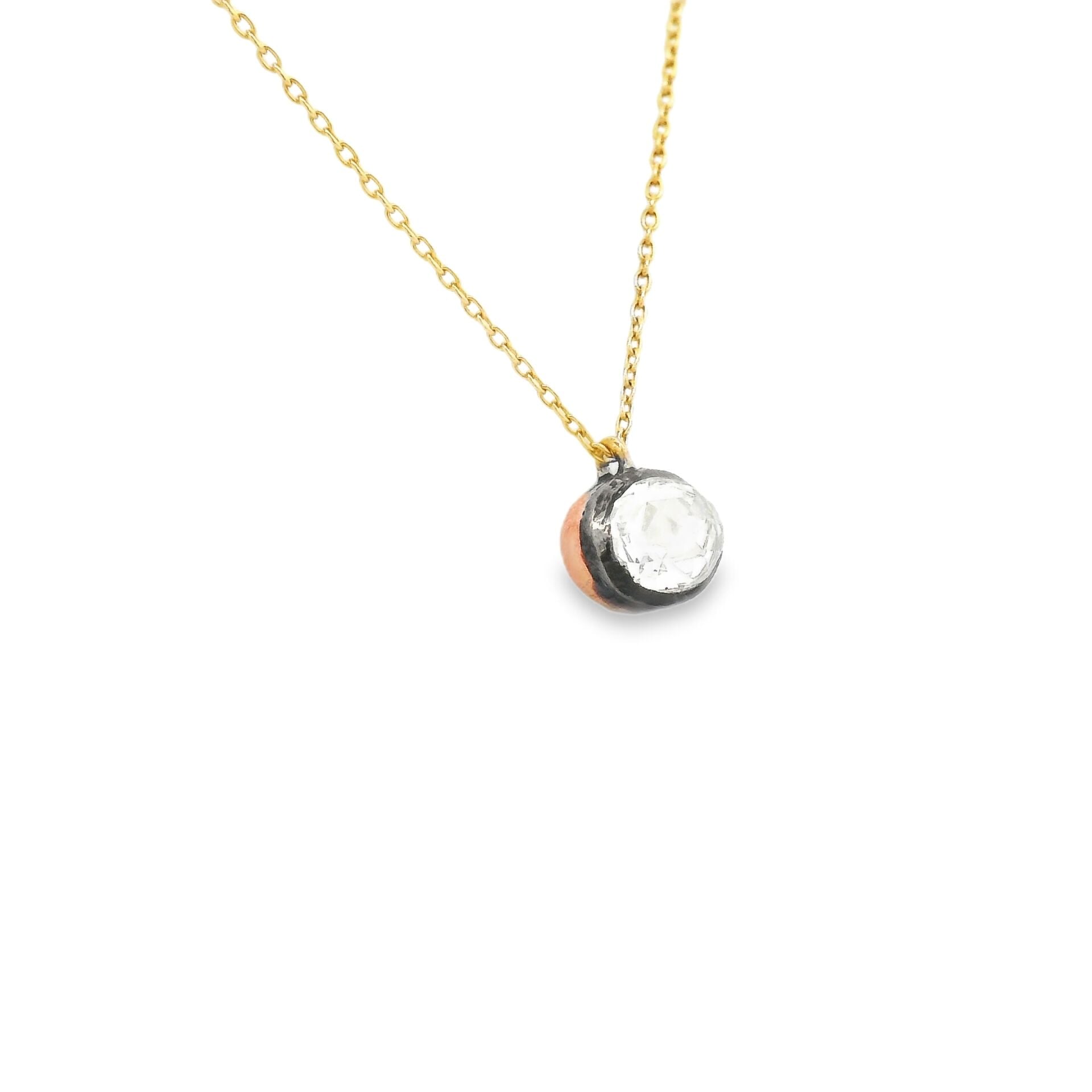 Minimal Oval Elmas Sarı Altın Kolye