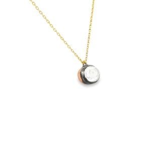 Minimal Oval Elmas Sarı Altın Kolye