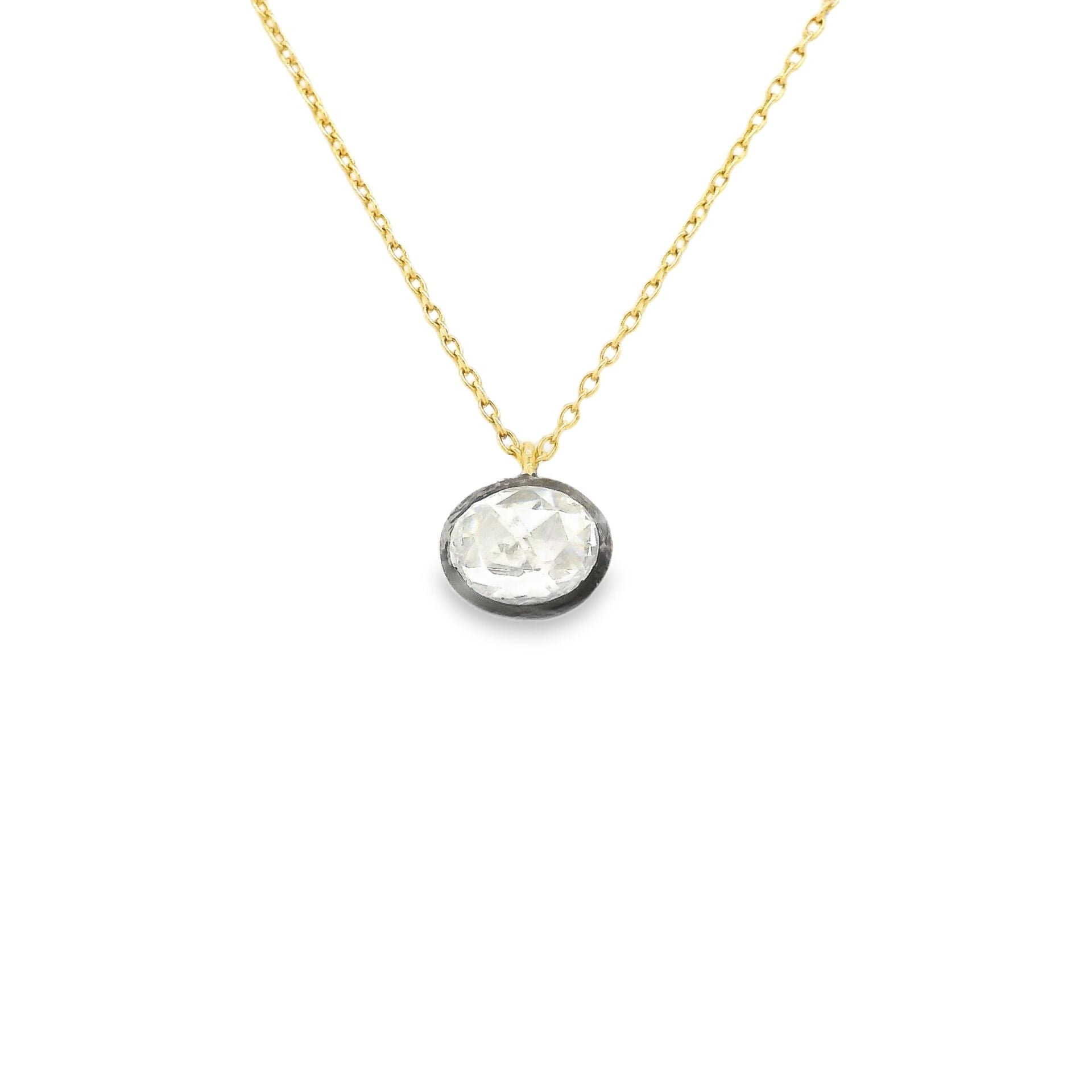 Minimal Oval Elmas Sarı Altın Kolye