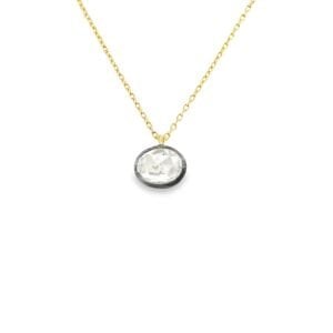 Minimal Oval Elmas Sarı Altın Kolye