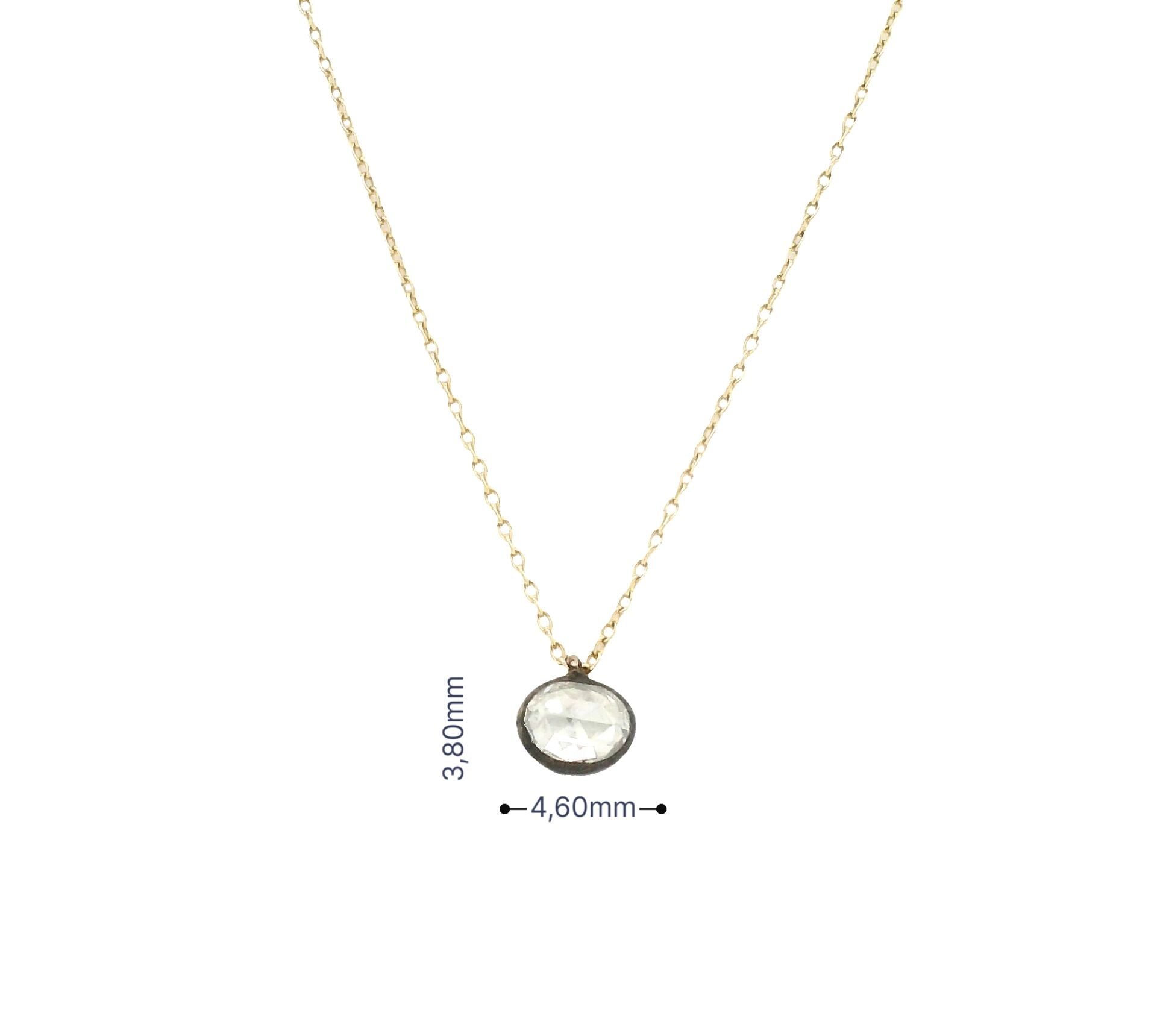 Minimal Oval Elmas Sarı Altın Kolye 0,10 Karat