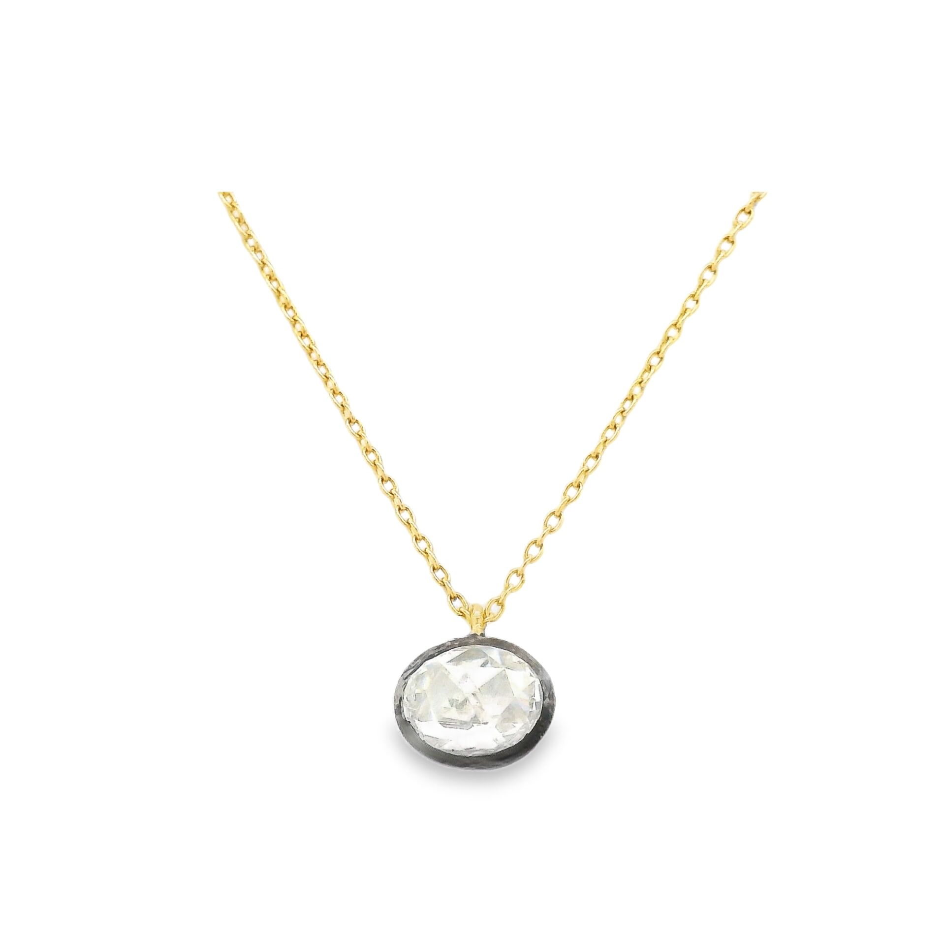 Minimal Oval Elmas Sarı Altın Kolye 0,19 Karat