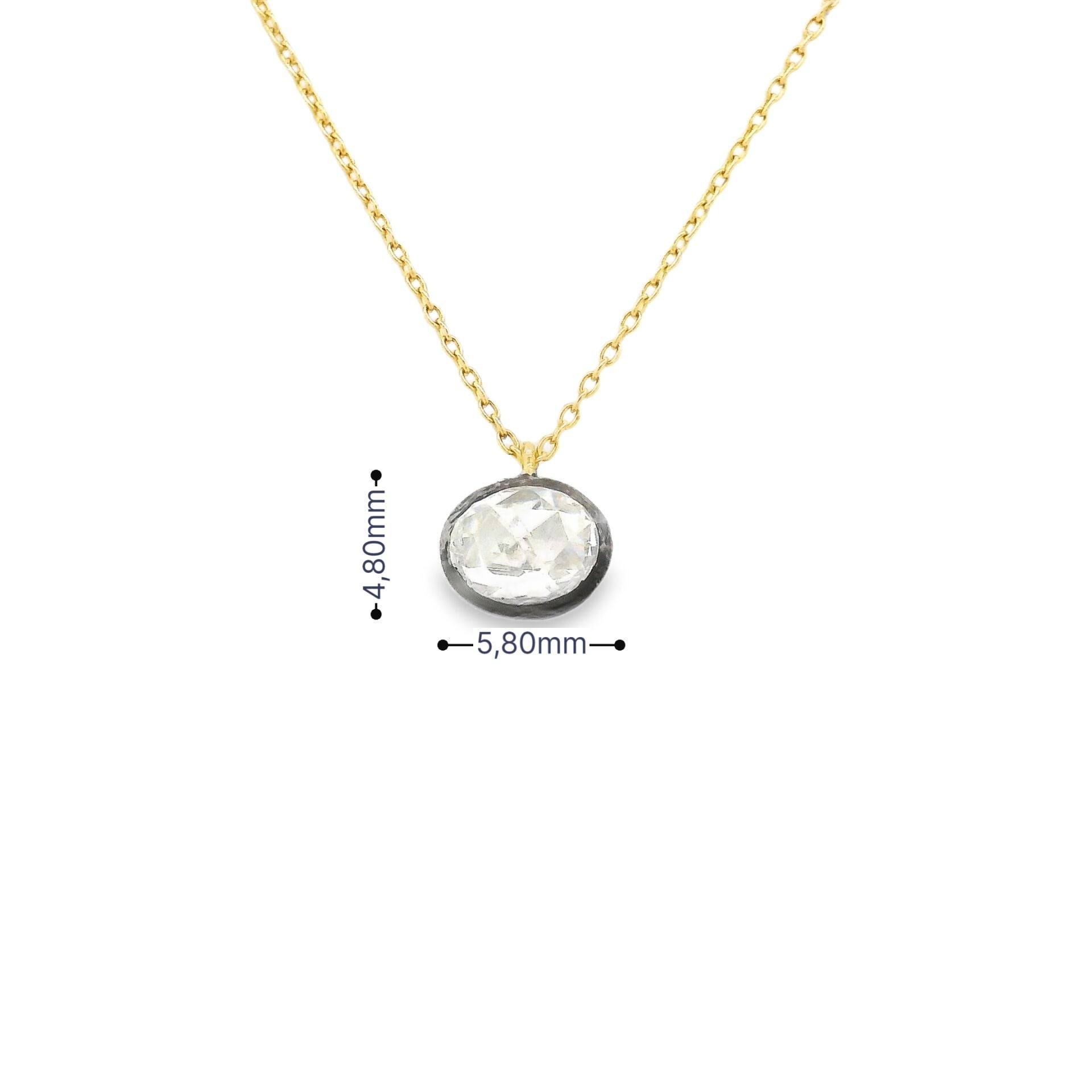 Minimal Oval Elmas Sarı Altın Kolye 0,19 Karat