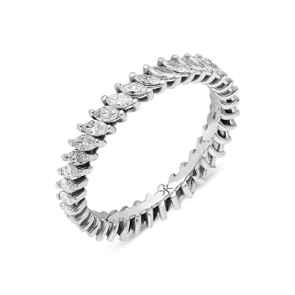 Markiz Kesim Pırlanta Tamtur Yüzük Parmak Ölçüsü 16=56mm - Beyaz Altın