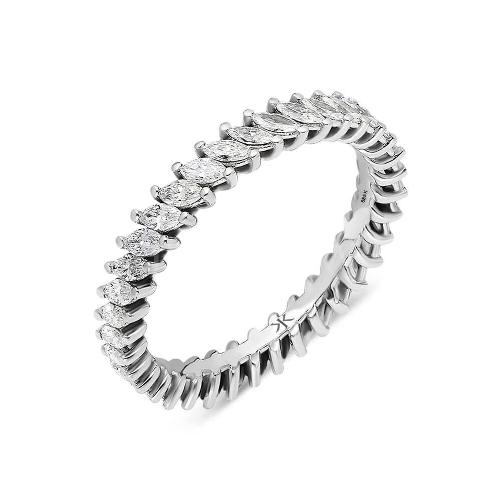 Markiz Kesim Pırlanta Tamtur Yüzük Parmak Ölçüsü 10=50mm - Beyaz Altın