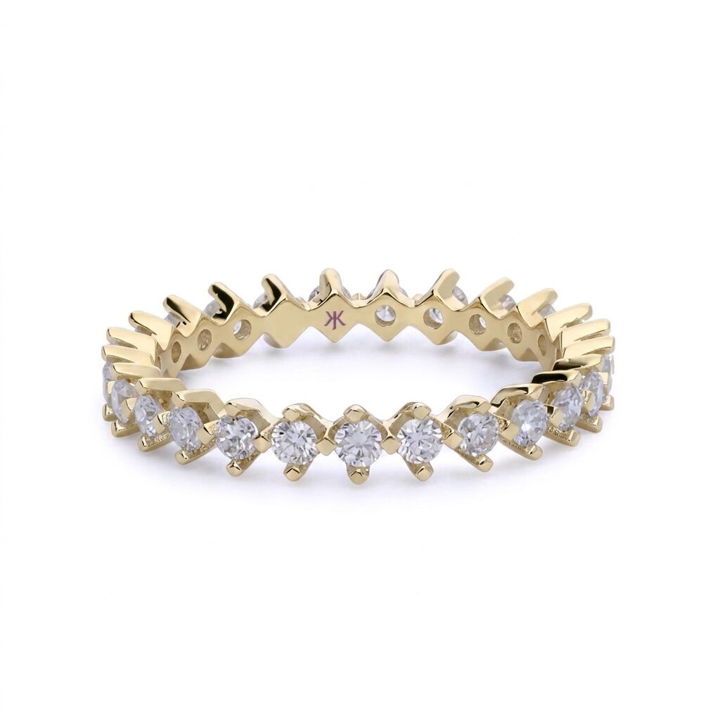 Her bir taş 0,029 ct Pırlanta Tamtur Alyans Yüzük Parmak Ölçüsü 11=51mm - Sarı Altın