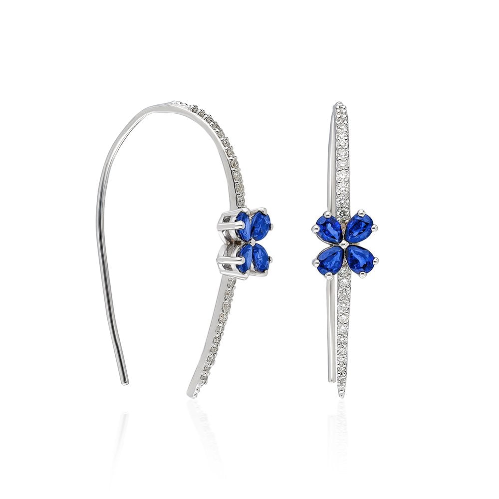 Safir Taşlı Pırlanta Menekşe Küpe